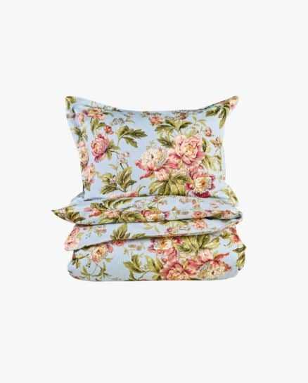 Floral Ballet pussilakanasetti satiinipuuvillaa vaaleansininen