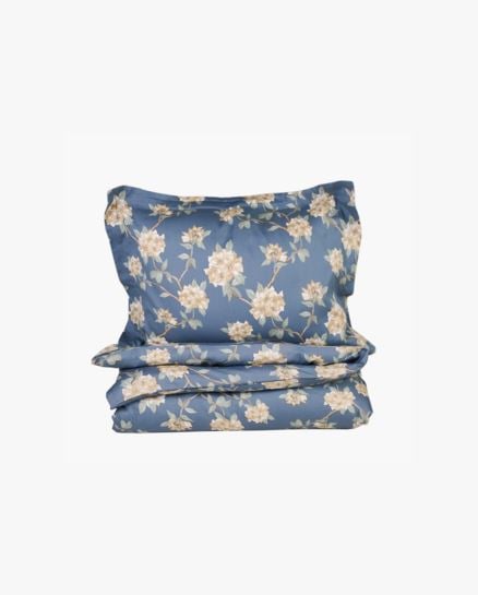 Birgitta Flowertree pussilakanasetti satiinipuuvillaa sumuinen sininen