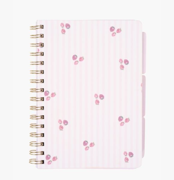 Striped strawberries muistikirja välilehdillä moniväri/roosa