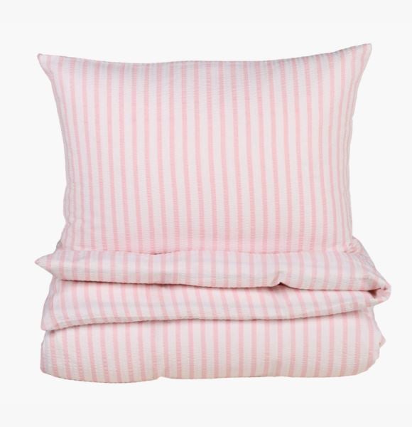 Evie Stripe pussilakanasetti kreppipuuvillaa vaaleanroosa