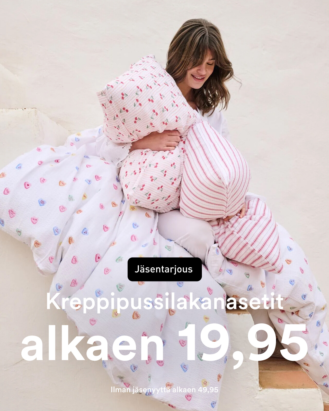 Kreppipussilakanat j&auml;senille alk. 19,95