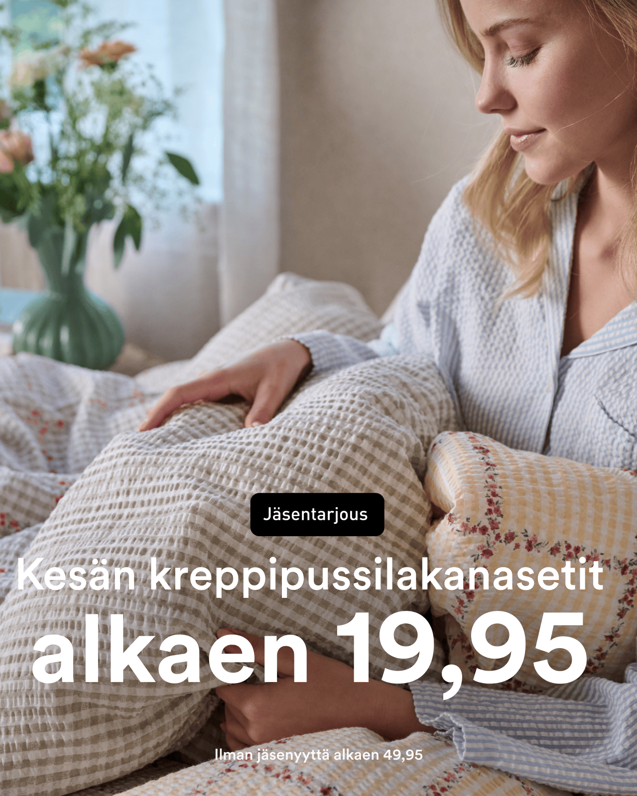 Kreppipussilakanat j&auml;senille alk. 19,95