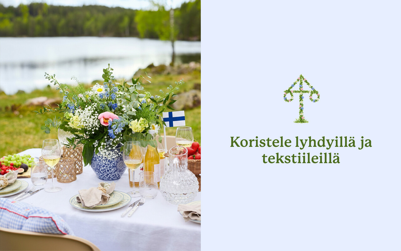 Koristele lyhdyill&auml; ja tekstiileill&auml;