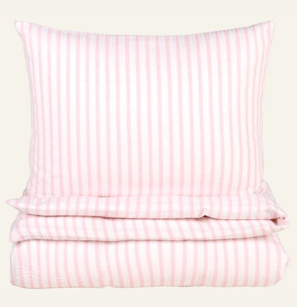 Evie Stripe pussilakanasetti kreppipuuvillaa vaaleanroosa