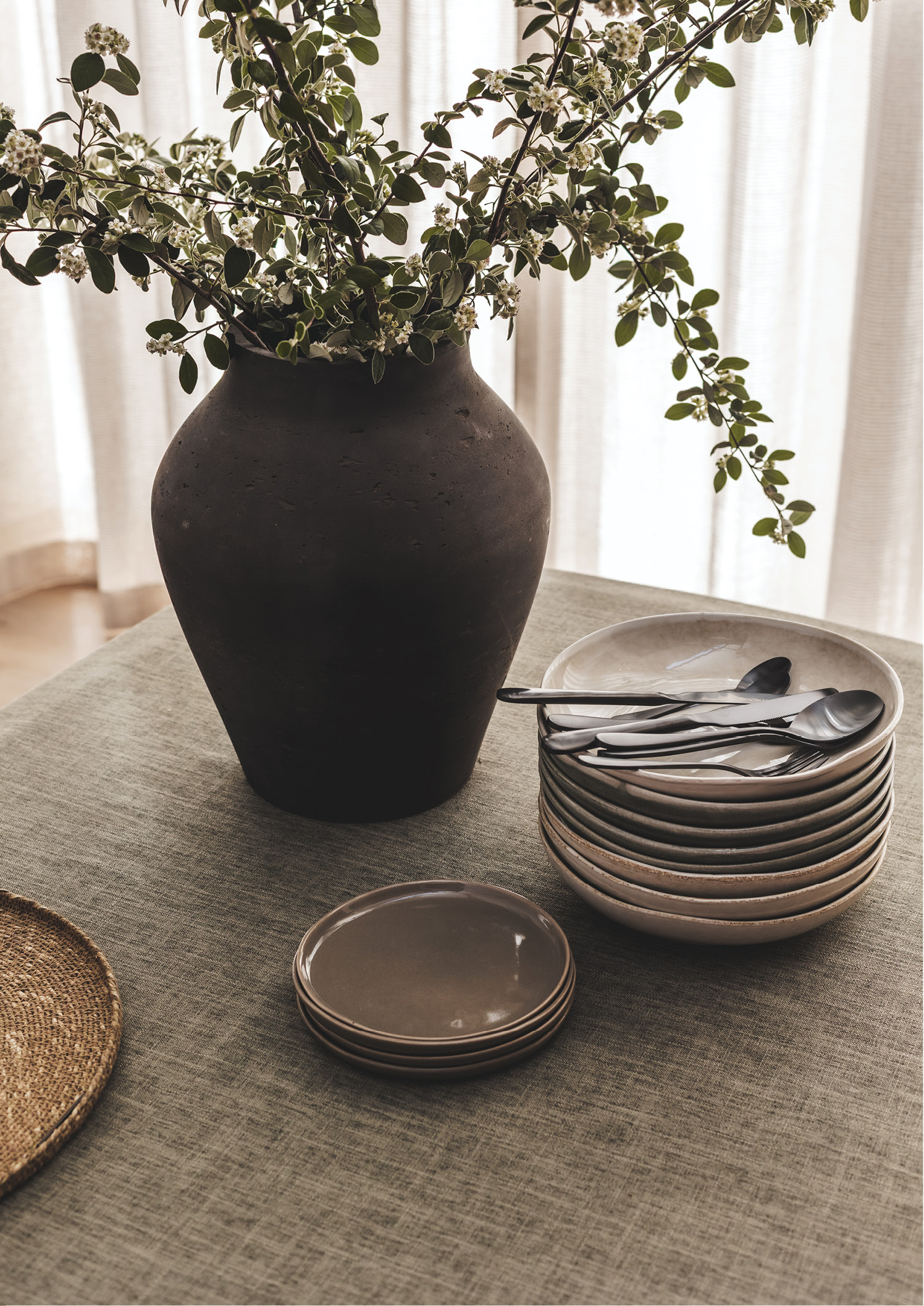 Tabi Linen Tablecloth - #7f8677 Olive