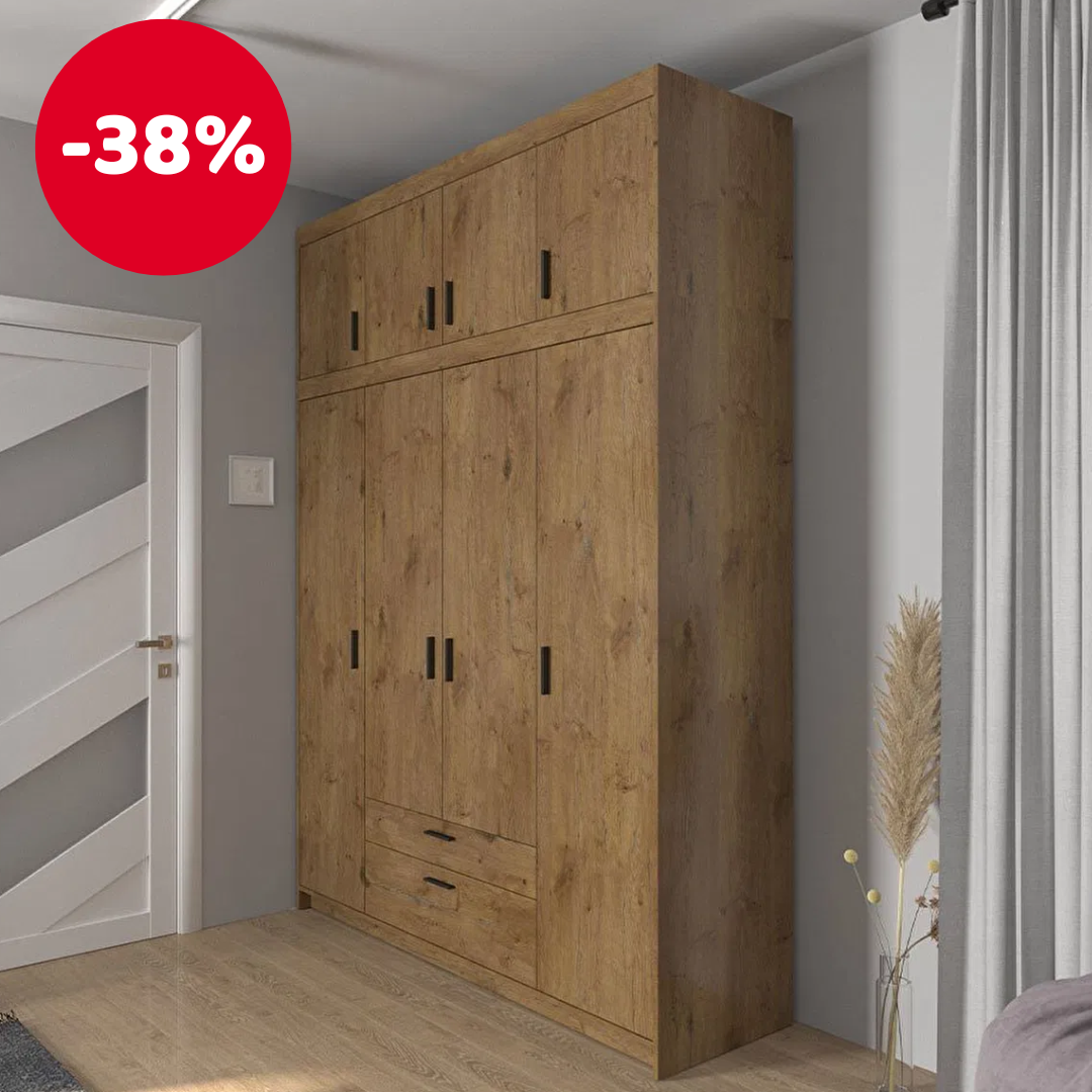 Šatní skříň s nástavcem Milica (dub lefkas)