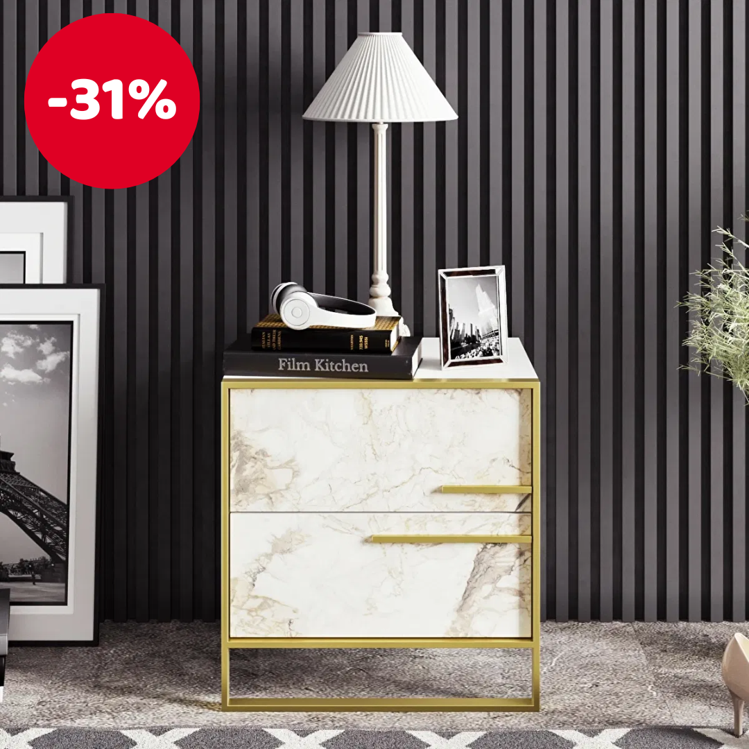 Noční stolek Poppy (Zlatá + Bílá)