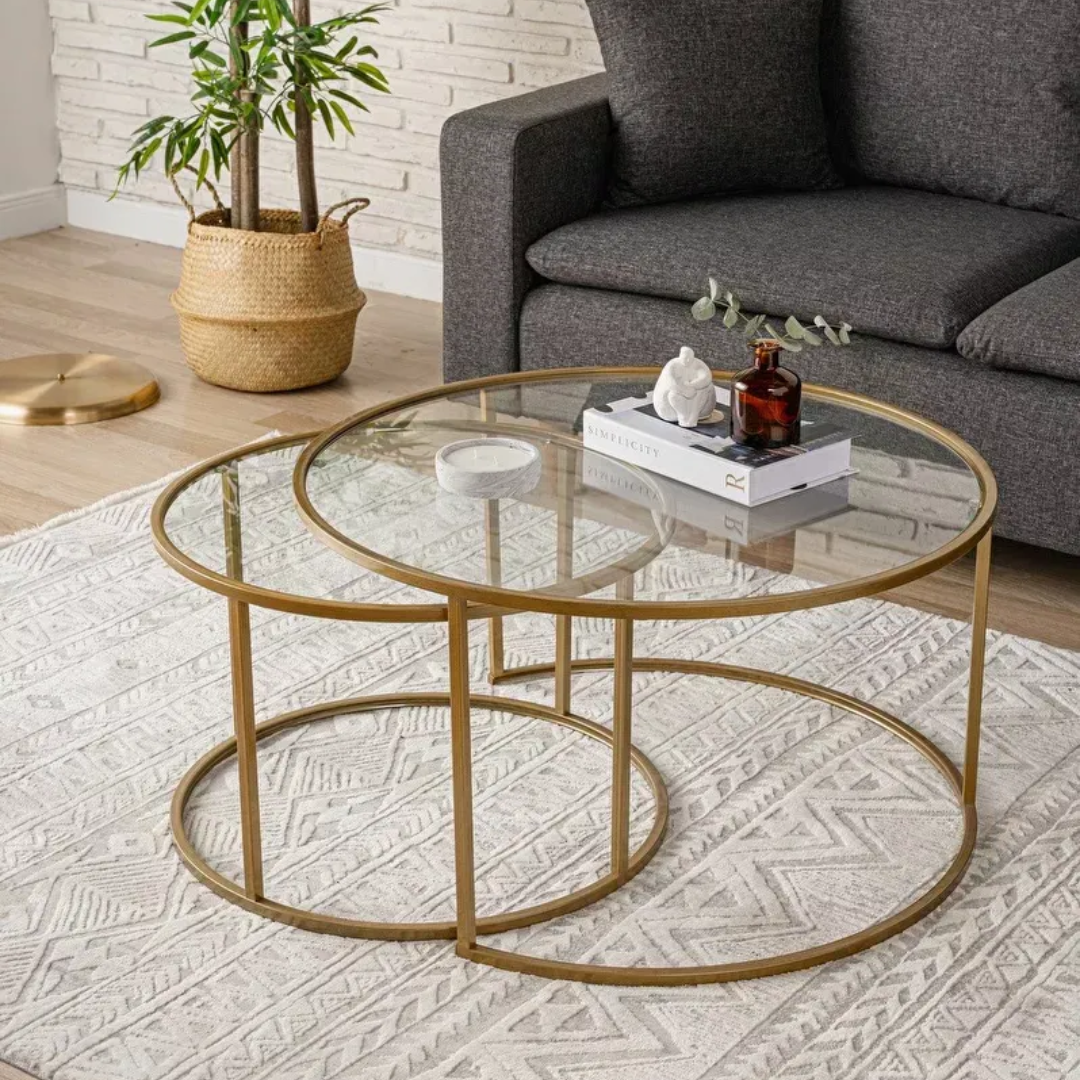 Set konferenčních stolků Belende (zlatá + sklo)