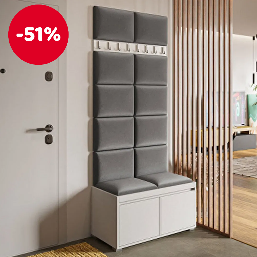 Nábytek do předsíně Kendora 80 (s 12 ks. čalouněných nástěnných panelů Pazara 40x30) (manila 16) *výprodej