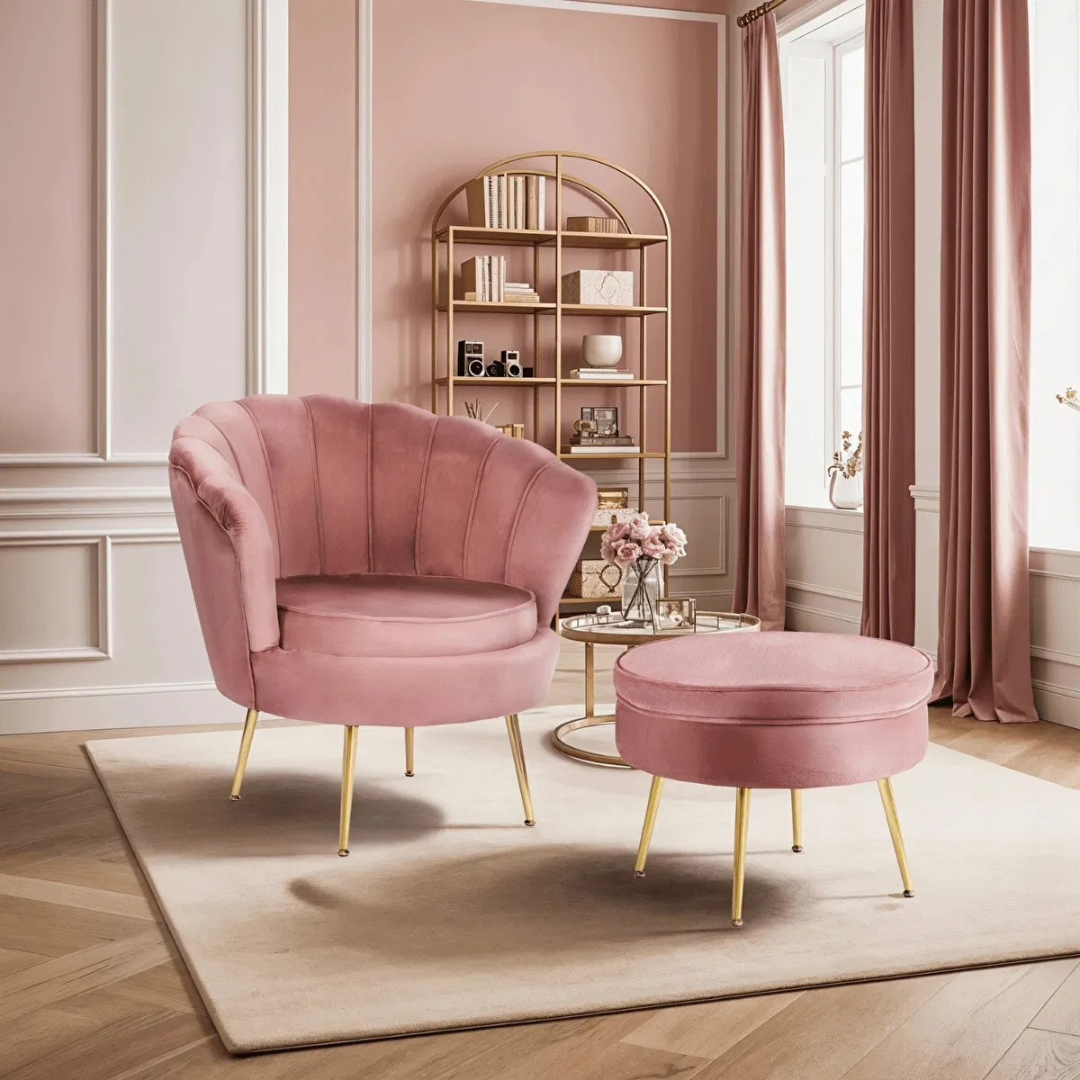 Křeslo Guarida (růžová) (s taburetkou)