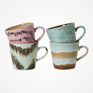 HKLIVING - 70s Ceramics: Cappuccino Mugs (Set of 4)