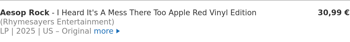 Aesop Rock - I Heard It's A Mess There Too Apple Red Vinyl Edition