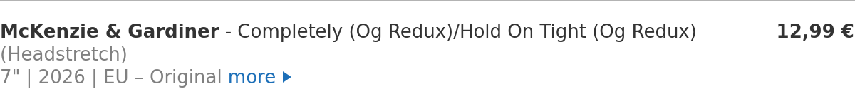 McKenzie & Gardiner - Completely (Og Redux)/Hold On Tight (Og Redux)