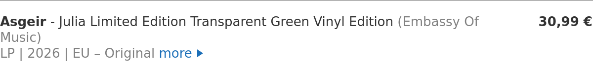 Asgeir - Julia Limited Edition Transparent Green Vinyl Edition