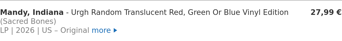 Mandy, Indiana - Urgh Random Translucent Red, Green Or Blue Vinyl Edition