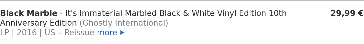 Black Marble - It's Immaterial Marbled Black & White Vinyl Edition 10th Anniversary Edition
