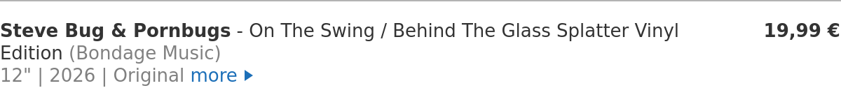 Steve Bug & Pornbugs - On The Swing / Behind The Glass Splatter Vinyl Edition
