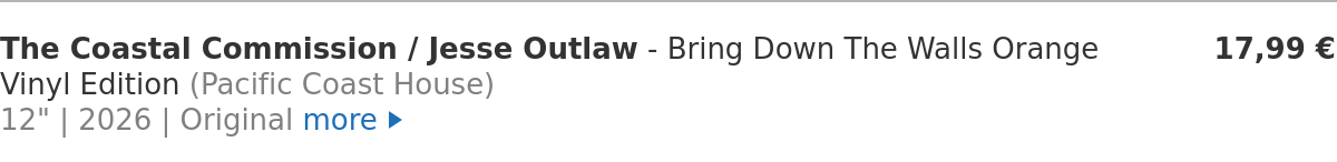 The Coastal Commission / Jesse Outlaw - Bring Down The Walls Orange Vinyl Edition