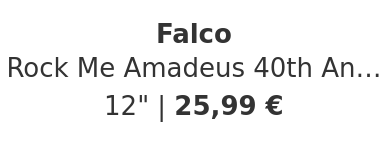 Falco - Rock Me Amadeus 40th Anniversary No. 1 Picture Disc Vinyl Edition