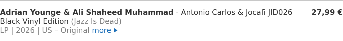 Adrian Younge & Ali Shaheed Muhammad - Antonio Carlos & Jocafi JID026 Black Vinyl Edition