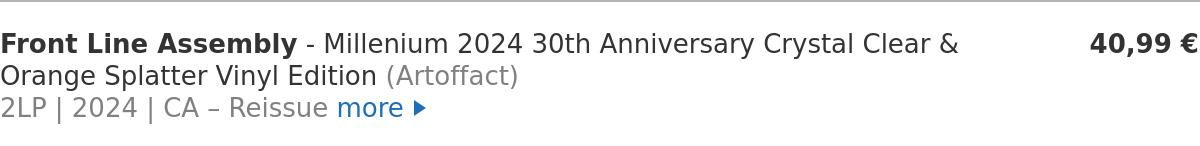 Front Line Assembly - Millenium 2024 30th Anniversary Crystal Clear & Orange Splatter Vinyl Edition