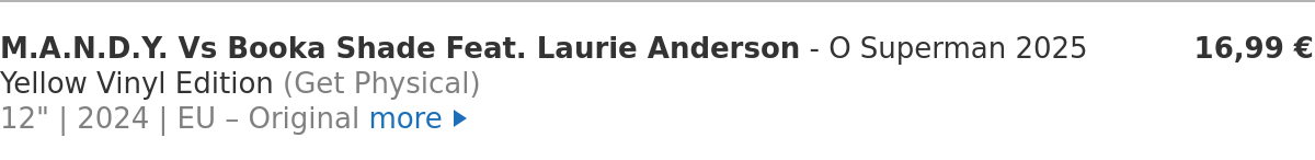 M.A.N.D.Y. Vs Booka Shade Feat. Laurie Anderson - O Superman 2025 Yellow Vinyl Edition