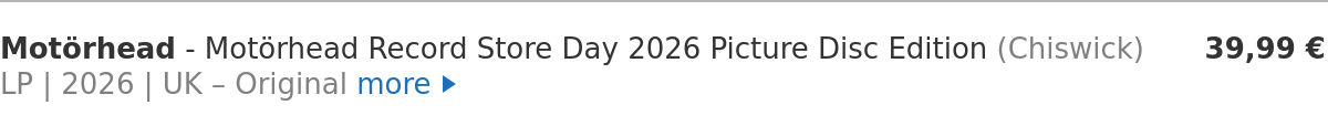 Motörhead - Motörhead Record Store Day 2026 Picture Disc Edition