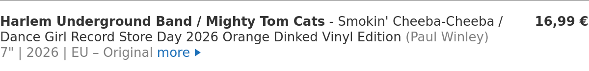 Harlem Underground Band / Mighty Tom Cats - Smokin' Cheeba-Cheeba / Dance Girl Record Store Day 2026 Orange Dinked Vinyl Edition
