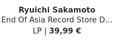 Ryuichi Sakamoto - End Of Asia Record Store Day 2026 Edition