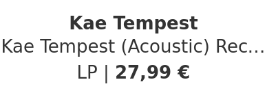 Kae Tempest - Kae Tempest (Acoustic) Record Store Day 2026 Crystal Black Vinyl Edition