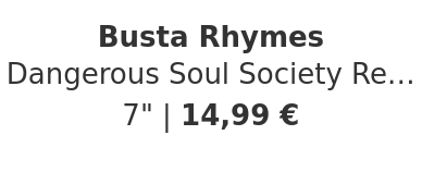 Busta Rhymes - Dangerous Soul Society Remix Black Vinyl Edition