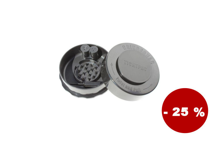 TightVac GrinderVac 60ml, vzduchotěsná dóza s drtičkou Barva: Černá - 159 Kč