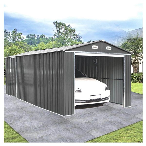 Puutarhavaja autotalli Sunor 15m2 harmaa pariovilla Suuri ja kestävä autotalli metallinen