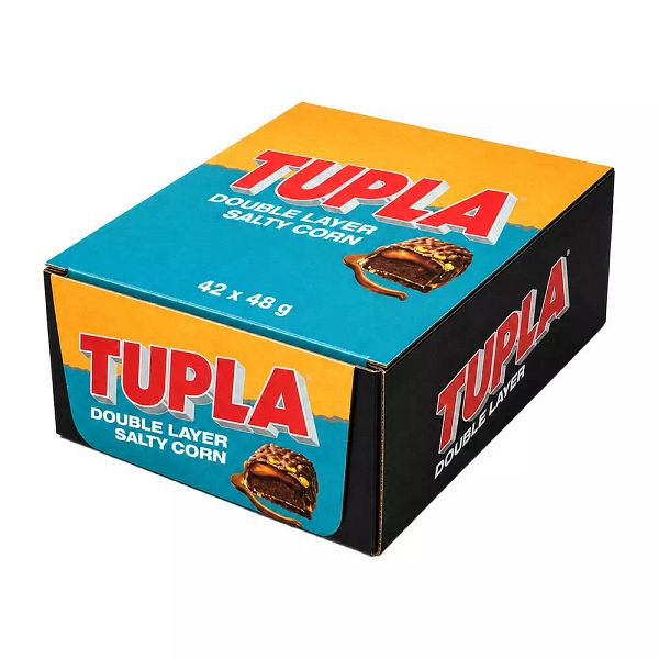 Tupla Double Layer Salty Corn suklaapatukka 42 x 48 g laatikko Laatikollinen suklaapatukoita