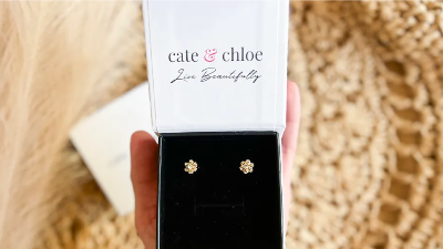 Cate & Chloe 18K Gold Stud Earrings w/ Gift Box Only $18 Shipped