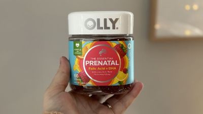 OLLY prenatal vitamins jar in-hand