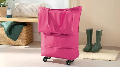 Pink Laundry Rolling Tote with Wheels on the Bottom