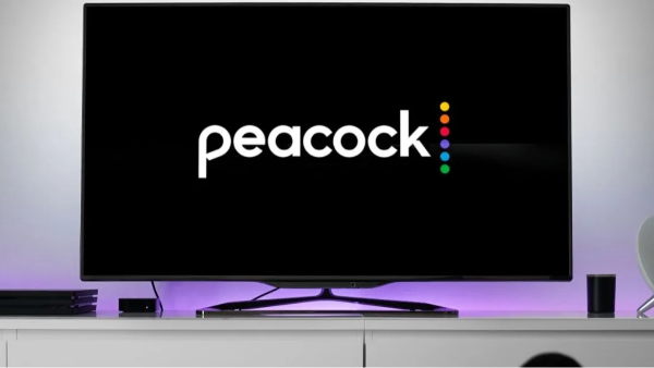 TV screen with the peacock logo on screen