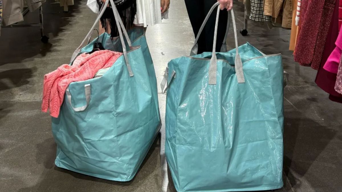 blue collapsible storage totes with wheels