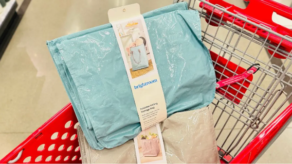 collapsible rolling tote in a store shopping cart