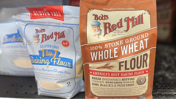 two boxes of red hill whole wheat flour on a counter