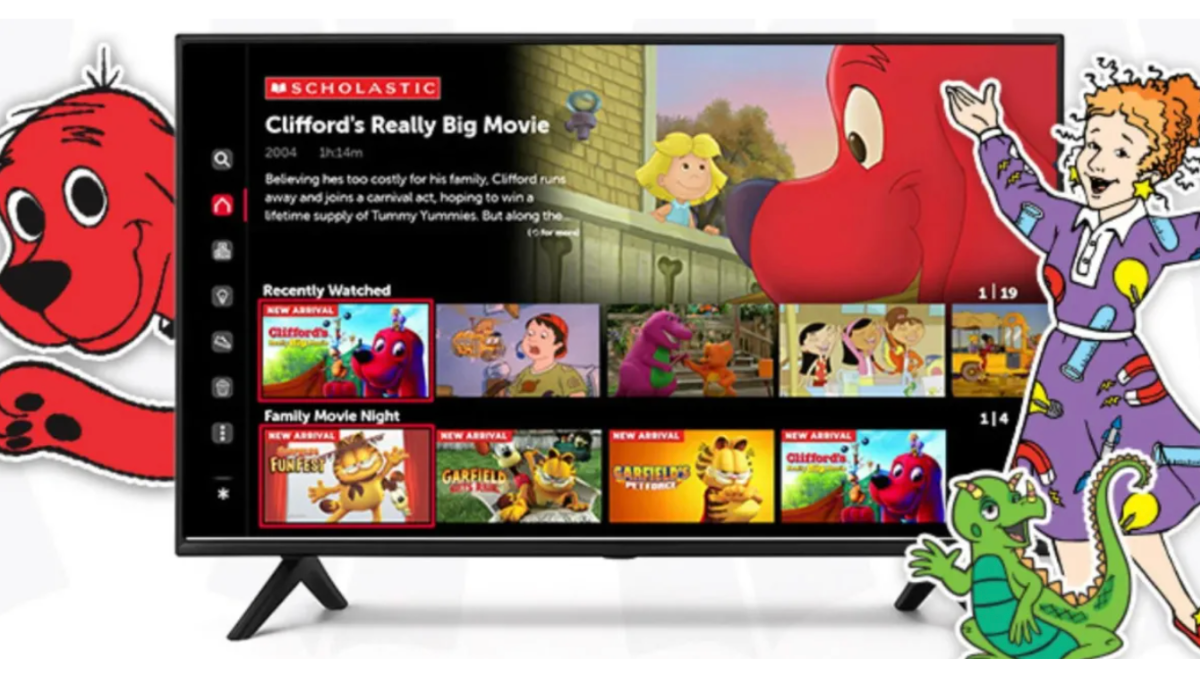  Scholastic Streaming App homepage with a variety of childrens shows 