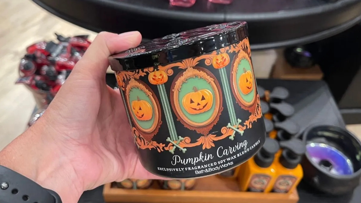 pumpkin scented candle at bath and body works store