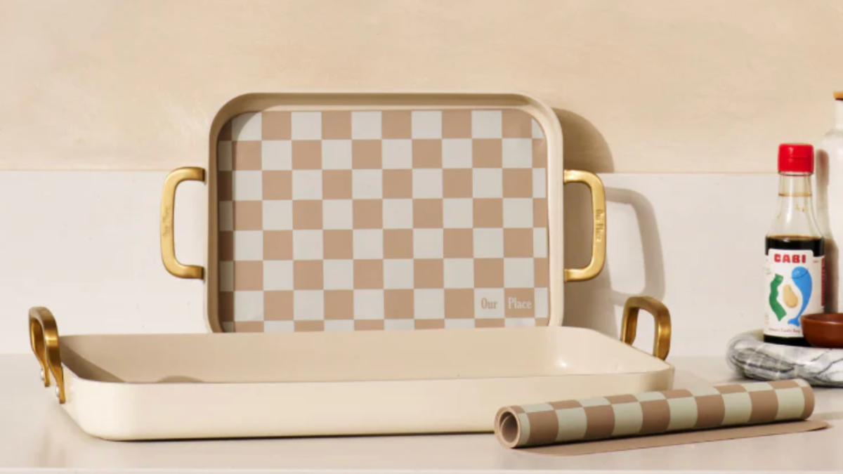 An Our Place 4-piece Griddle Set with two pans and two liners