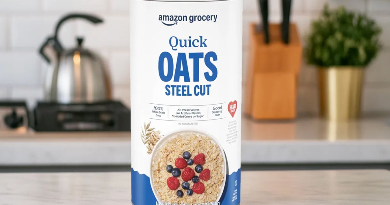 a can of quick oats steel cut oats sitting on a kitchen counter
