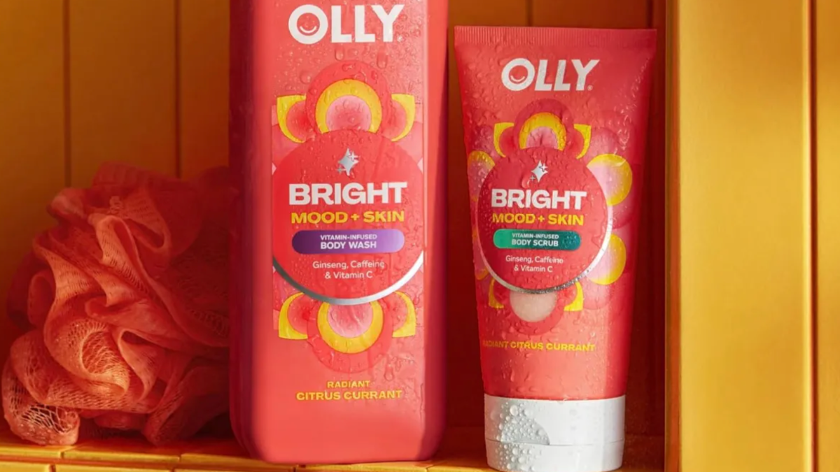 Olly Body Scrub in yellow tiled shower