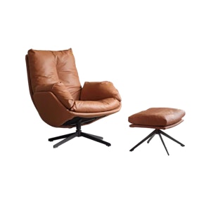 Bossa Swivel Lounge Chair with Ottoman - Brown Tan (Faux Leather)