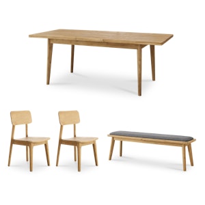 Todd Extendable Dining Table 1.6m-2m with Todd Cushioned Bench 1.5m and 2 Todd Dining Chairs