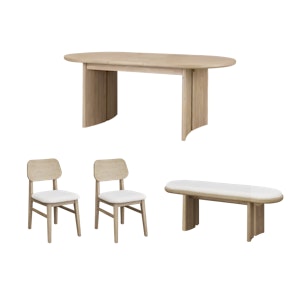 Catania Extendable Dining Table 1.6m-2m with Catania Cushioned Bench 1.2m and 2 Catania Dining Chairs