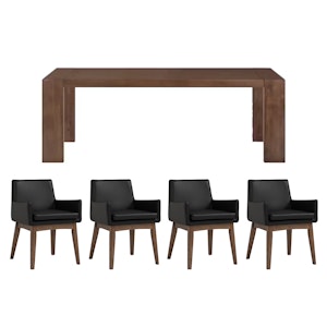 Clarkson Dining Table 2.2m in Cocoa with 4 Fabian Armchairs in Espresso